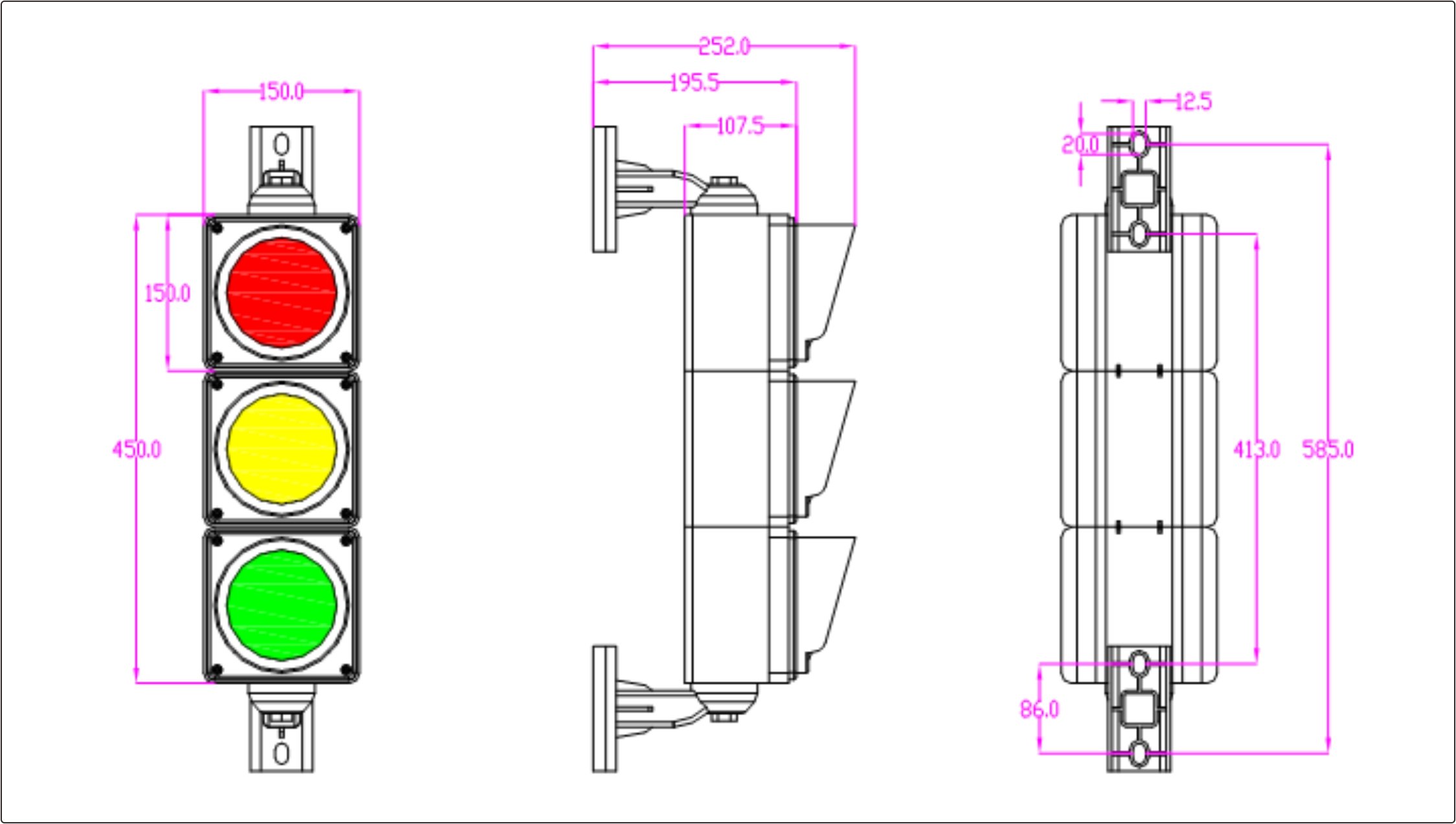 Drie kleur LED -verkeerslicht
