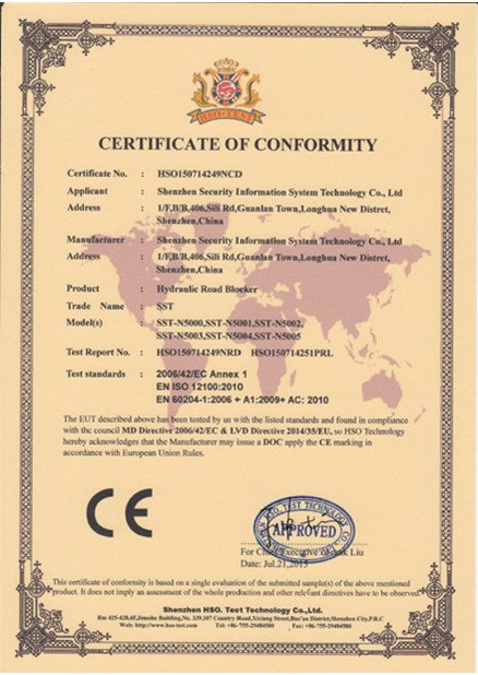 CE certificate of road blocker