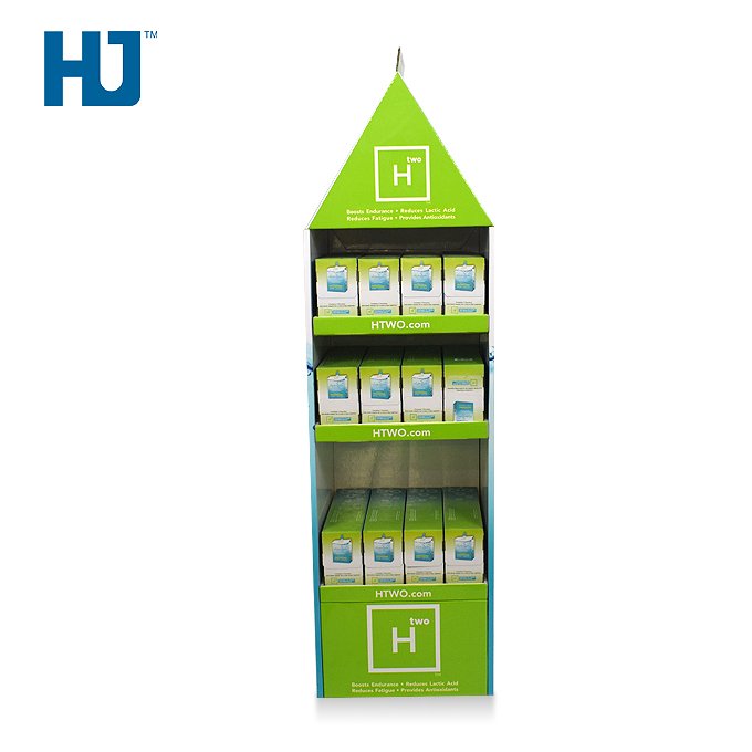 Cardboard Display Stand With 3 Tiers And Store For Retail Hydrogen Water At Supermarket