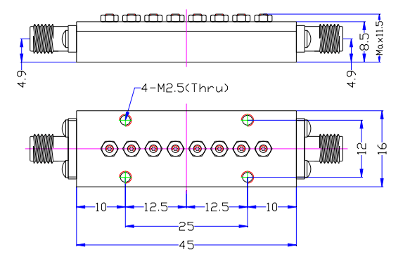 Filtro de paso de banda de ondas milimétricas de 26,5 GHz a 29,5 GHz