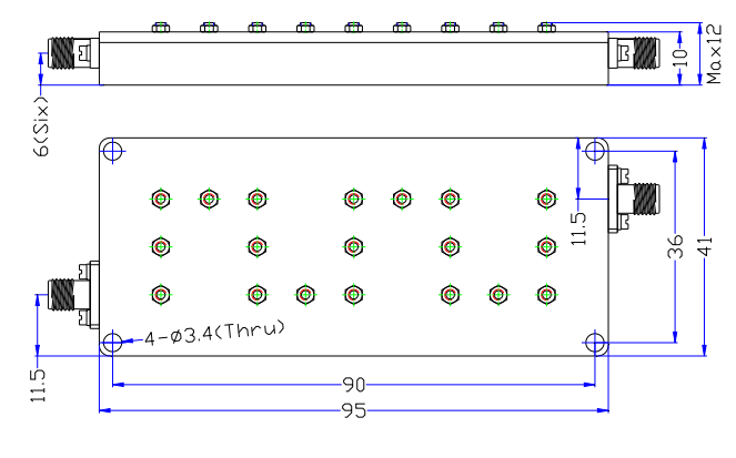 Band Pass Filter Operating From 9600MHz to 10200MHz