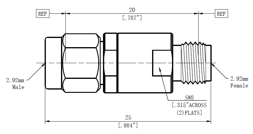 كتلة DC الداخلية مع موصلات ذكر من 2.92 مم إلى 2.92 مم
