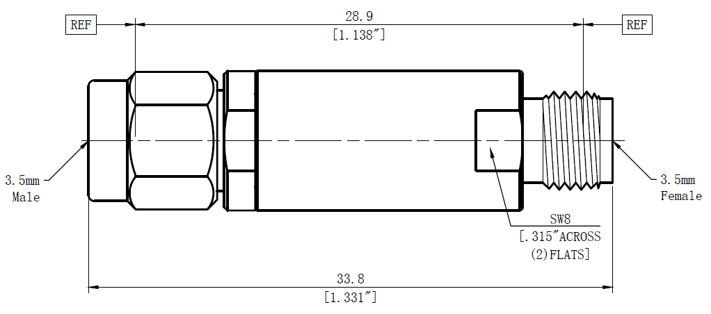 Inner DC Block With 3.5mm Female To 3.5mm Male Connectors